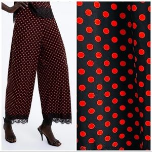 FINAL PRICE! Zara Black Red Polka Dot Lace Hem Pajama Pants